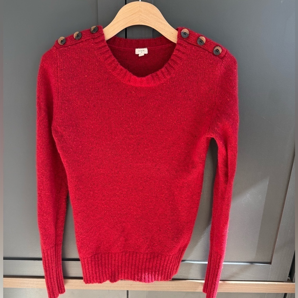 J. Crew Lambswool Red Flecked Sweater • S • Functional Button Shoulder